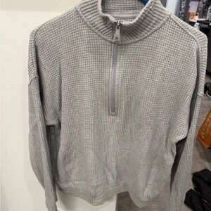 Aerie Gray Zip-Up Waffle Knit Sweater